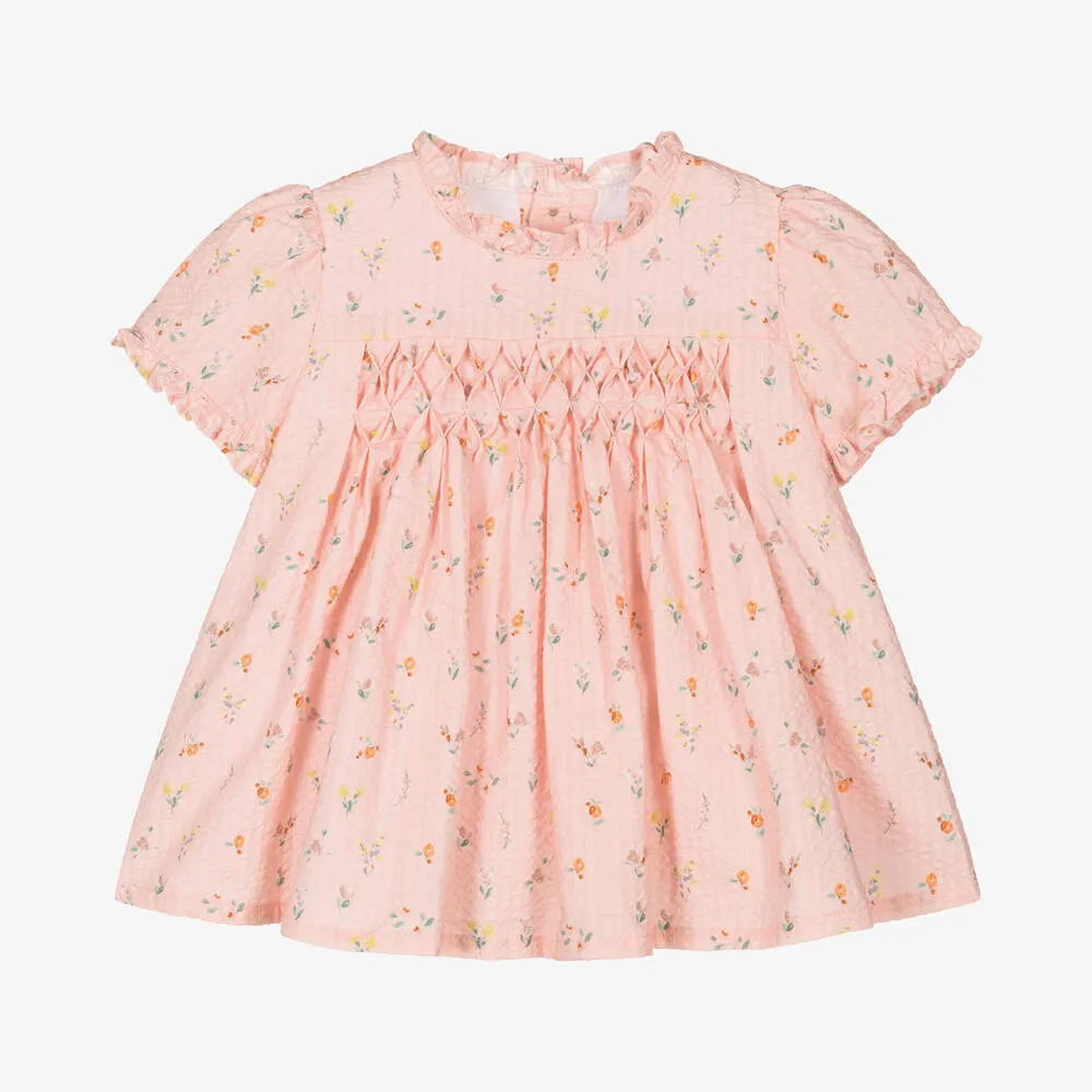 Girls Pink Floral Cotton Dress