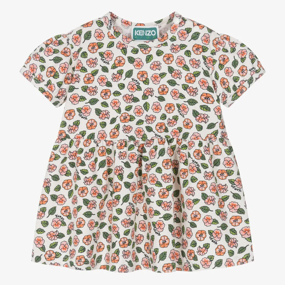 Girls Pink Floral Print Cotton Dress