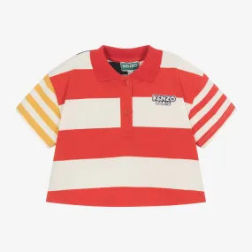 Girls Red & Ivory Stripe Cotton Polo Shirt