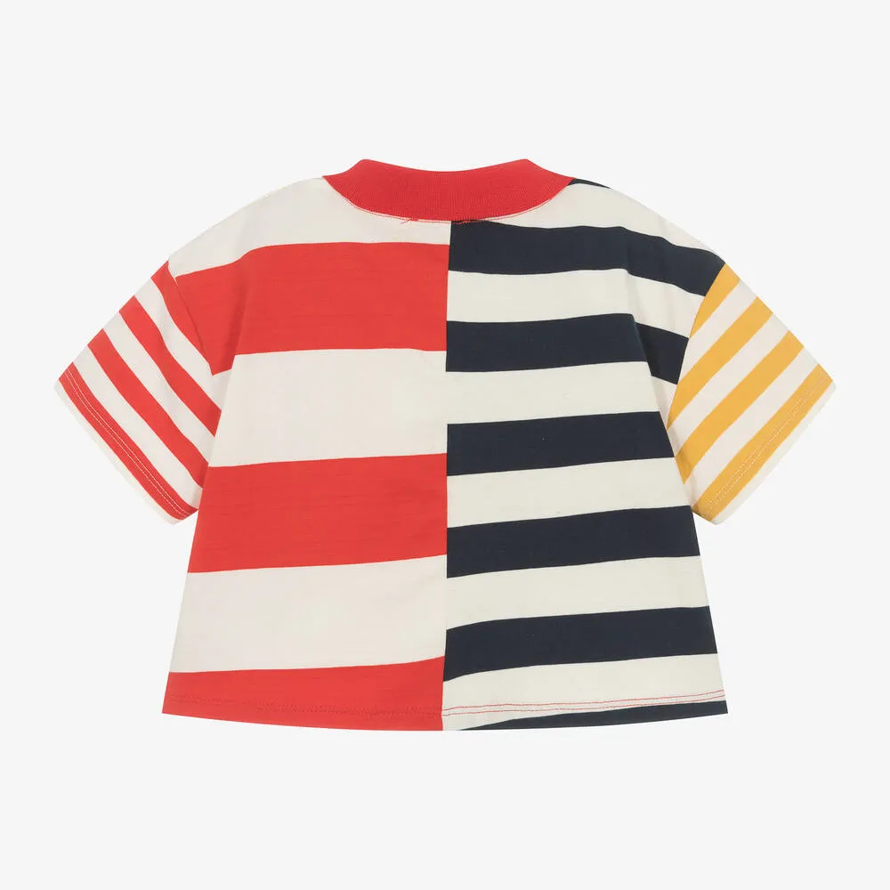 Girls Red & Ivory Stripe Cotton Polo Shirt