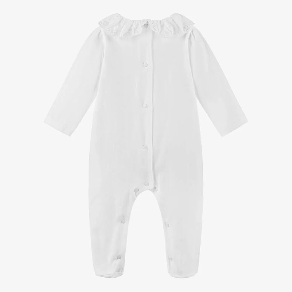 Girls White Cotton Jersey & Broderie Babygrow