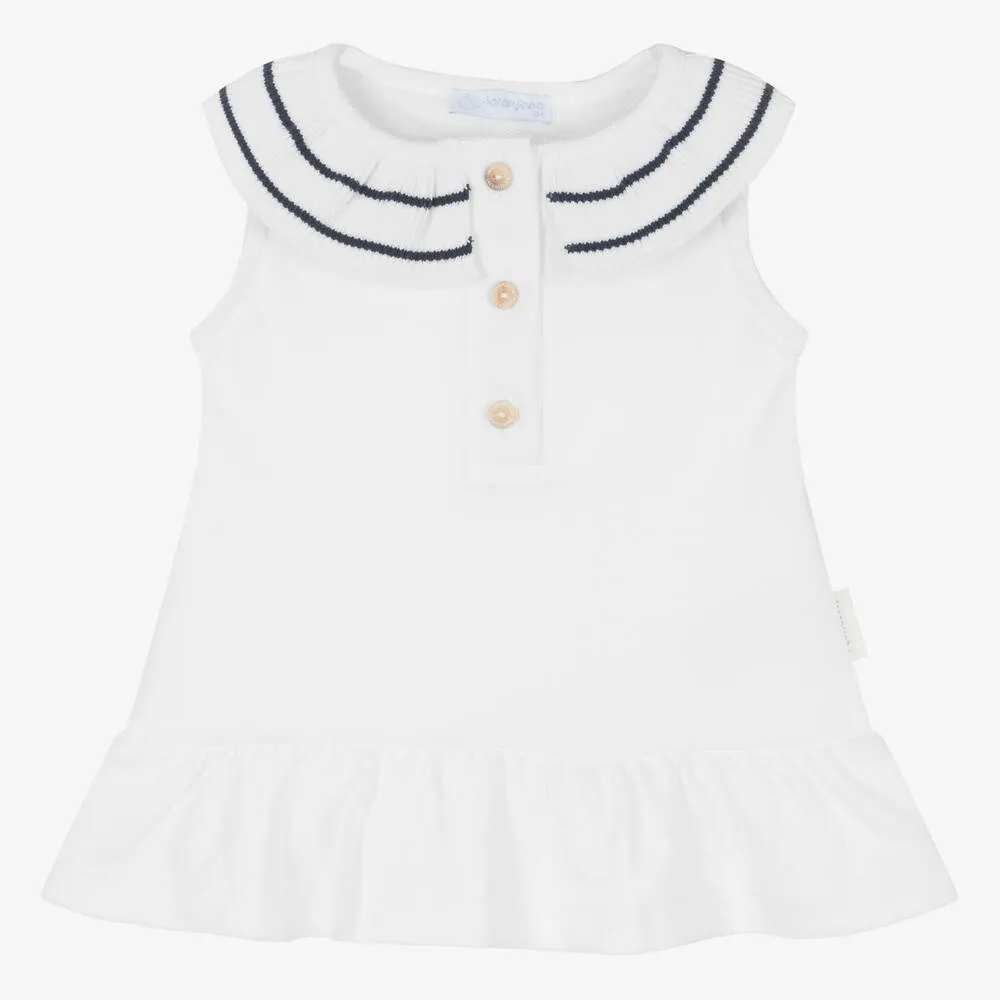 Girls White Cotton Piqué Dress