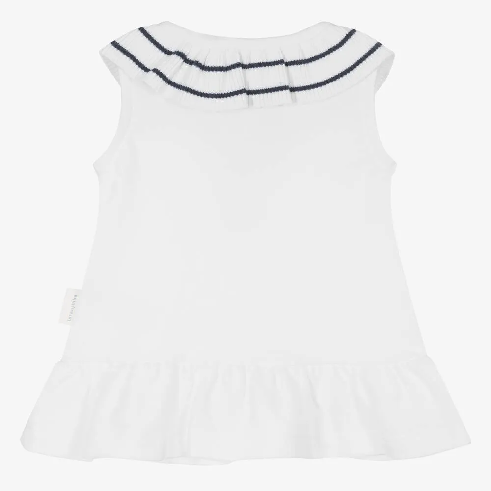 Girls White Cotton Piqué Dress