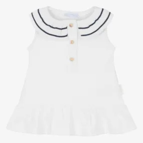 Girls White Cotton Piqué Dress