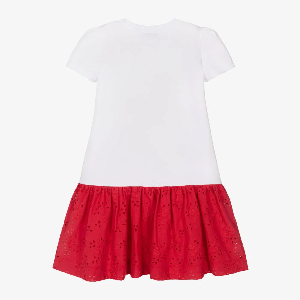 Girls White Cotton Strawberry Dress