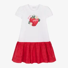 Girls White Cotton Strawberry Dress