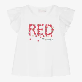 Girls White Cotton Strawberry T-Shirt