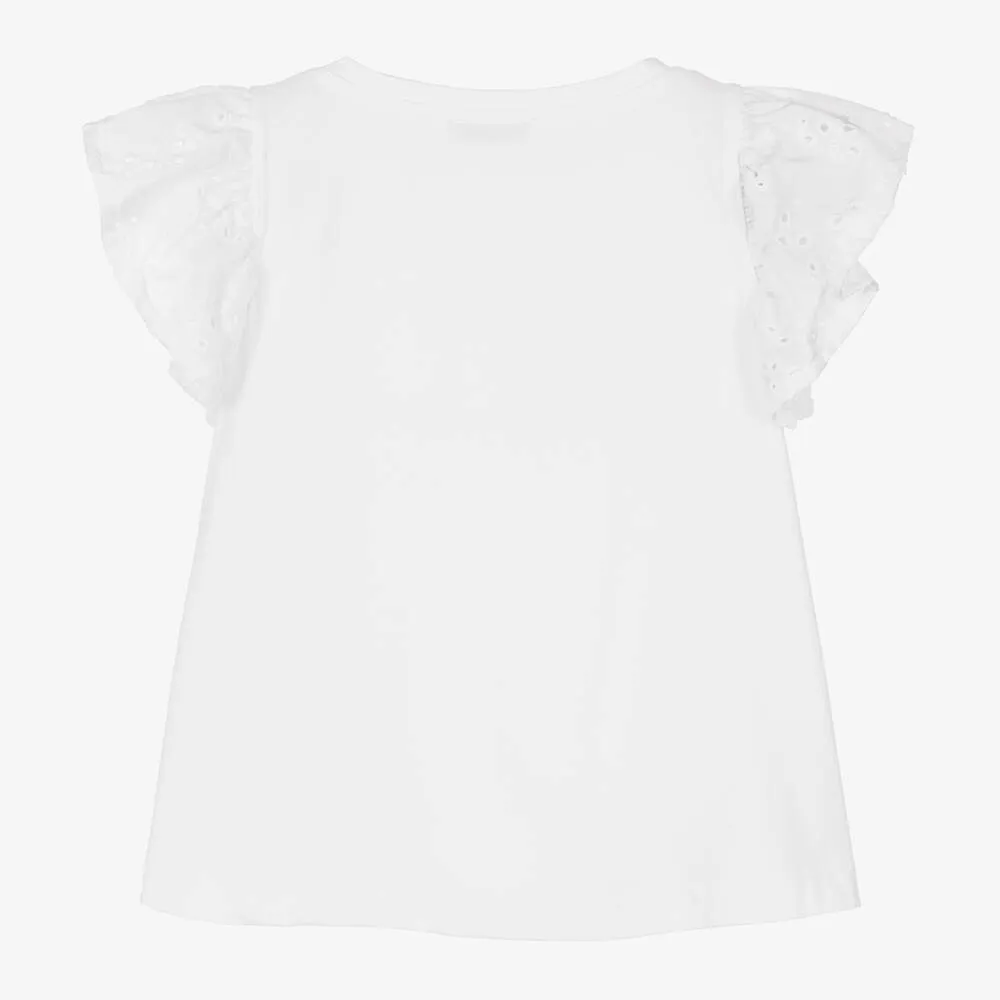 Girls White Cotton Strawberry T-Shirt