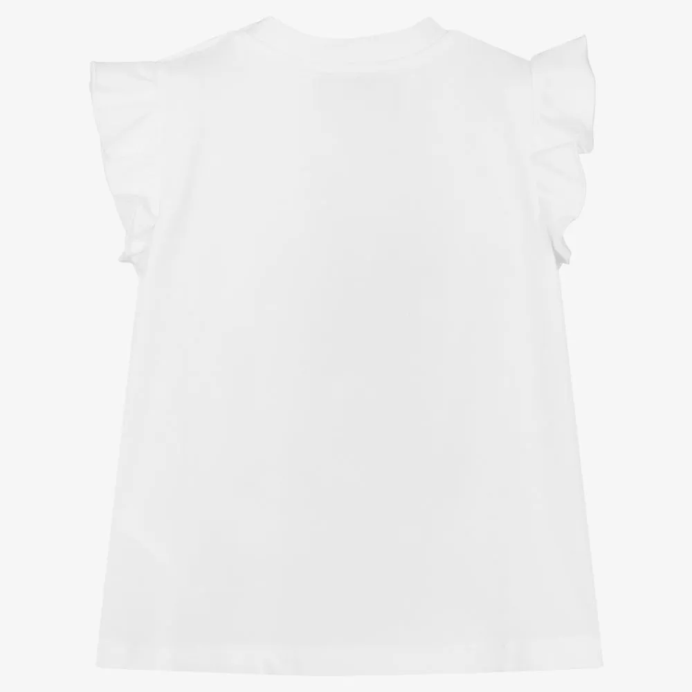 Girls White Cotton T-Shirt