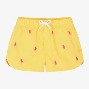 Girls Yellow Cotton Pony Logo Shorts