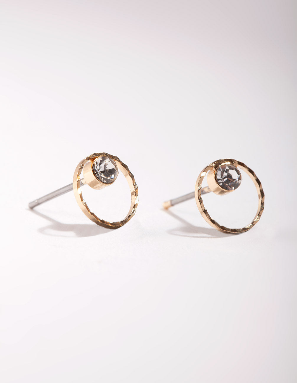 Gold Mini Circle Dia Stud Earrings