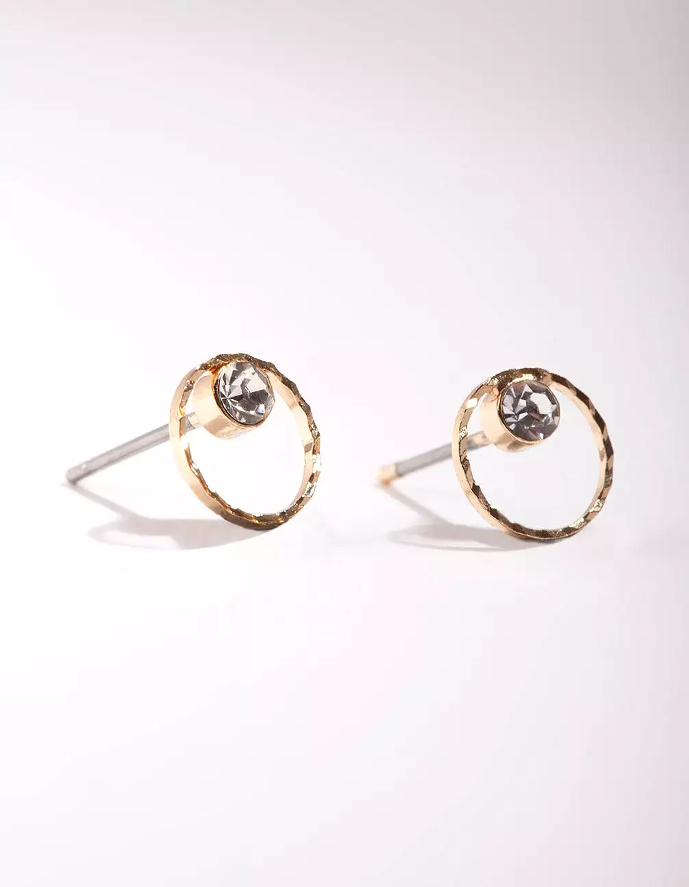 Gold Mini Circle Dia Stud Earrings