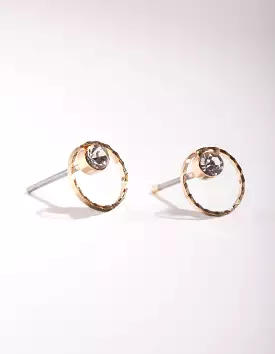 Gold Mini Circle Dia Stud Earrings