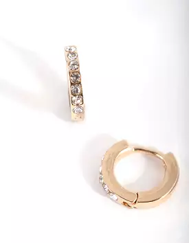 Gold Mini Diamante Huggie Earrings