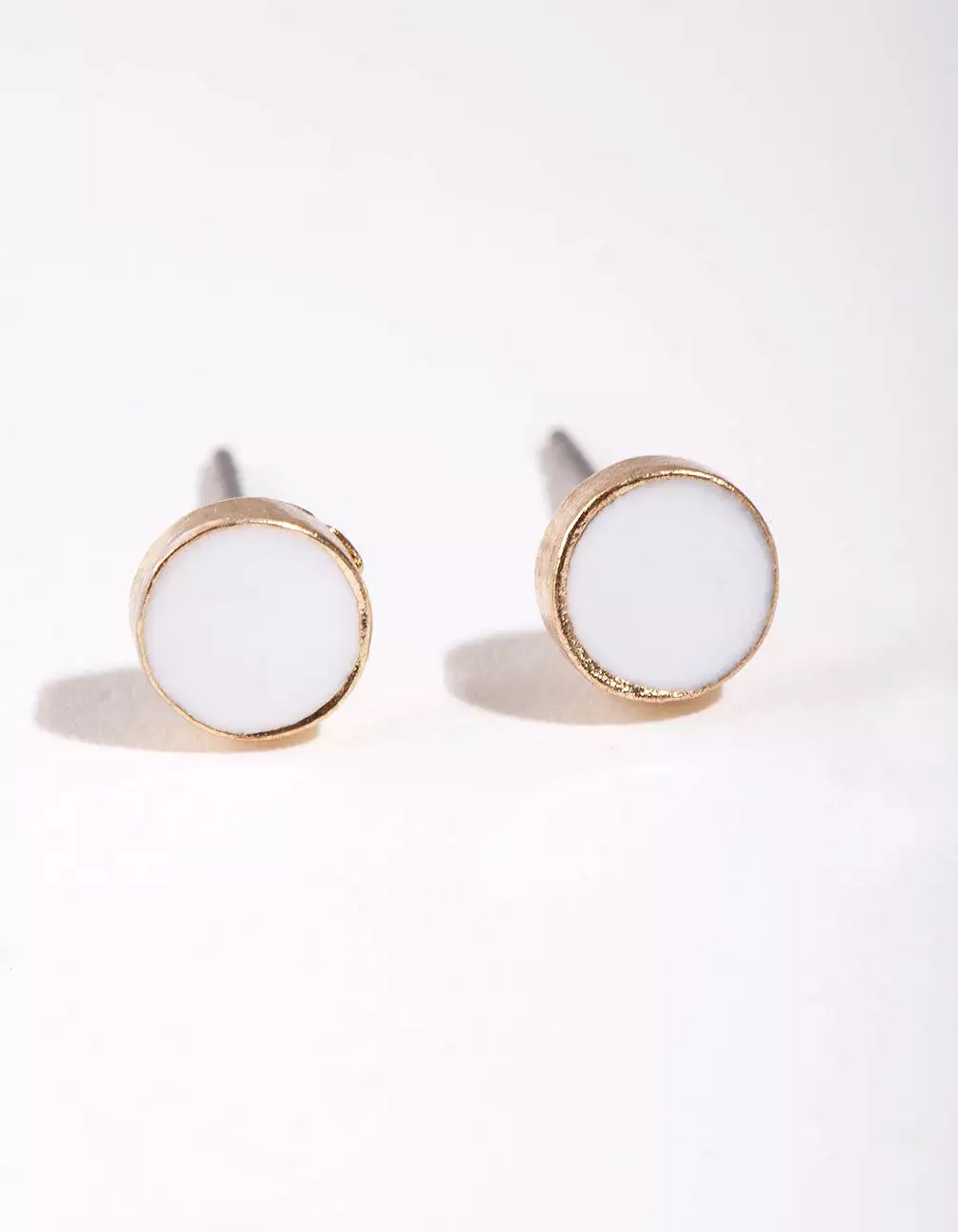 Gold Mini White Enamel Stud Earrings