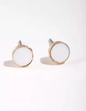 Gold Mini White Enamel Stud Earrings