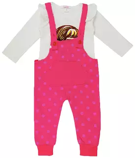 Hopscotch Baby Girls Cotton Doll Print Full Sleeves Top And Dungaree Set in Pink Color X809313