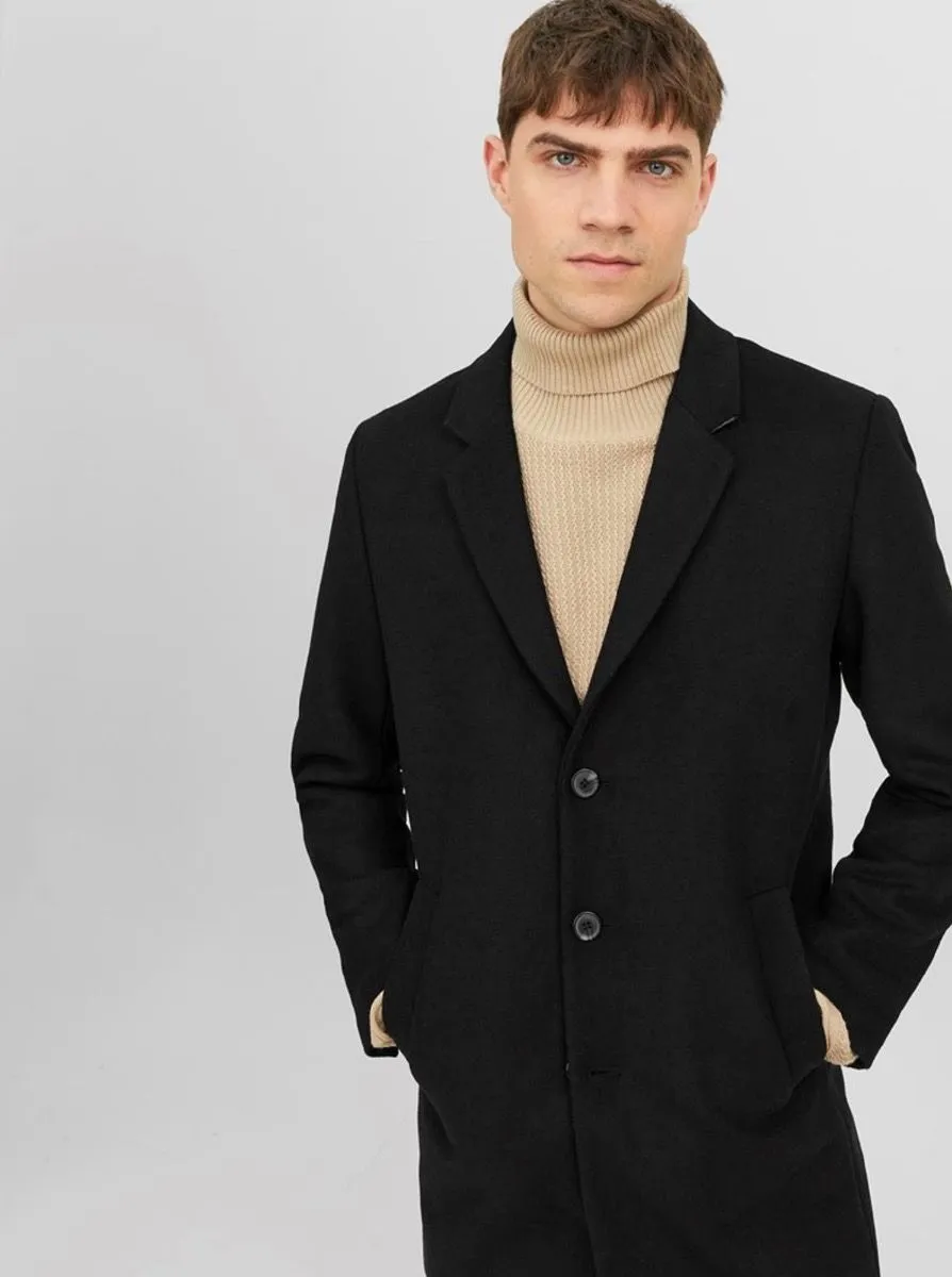 Jack & Jones Long Morrison Wool Coat Jacket Black