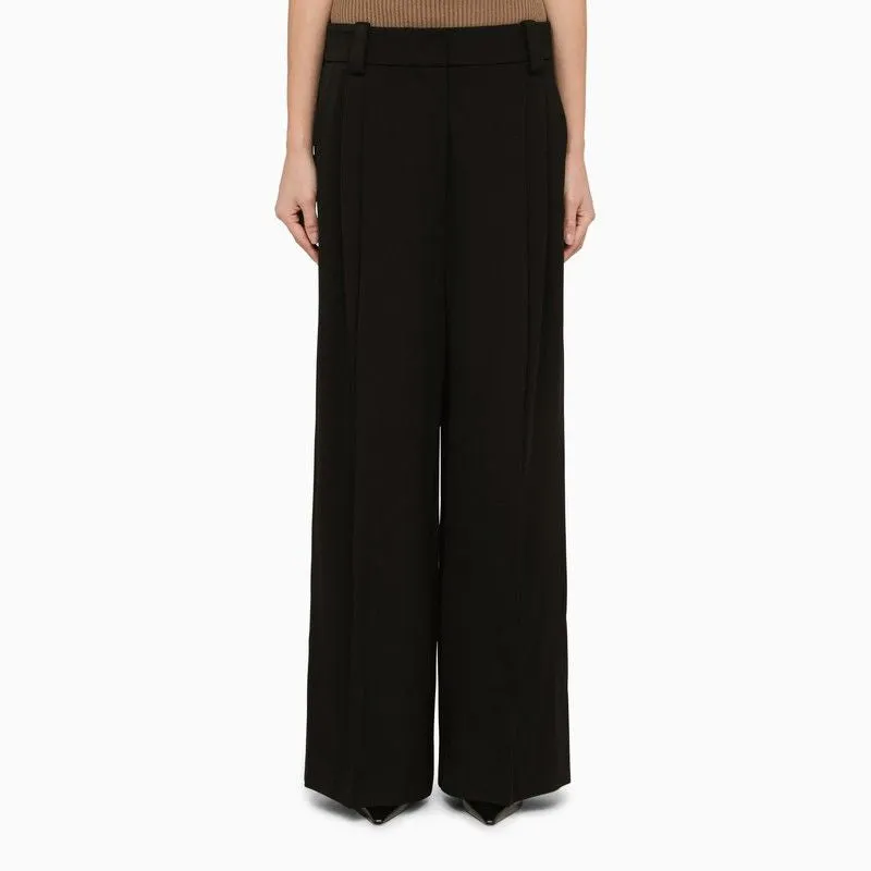 KHAITE Classic Black Wool-Blend Palazzo Trousers for Women