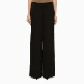 KHAITE Classic Black Wool-Blend Palazzo Trousers for Women