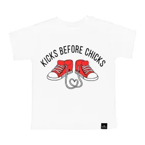 KICKS BEFORE CHICKS BOY'S TEE | WHITE SHIRT & RED SHOES PRINT