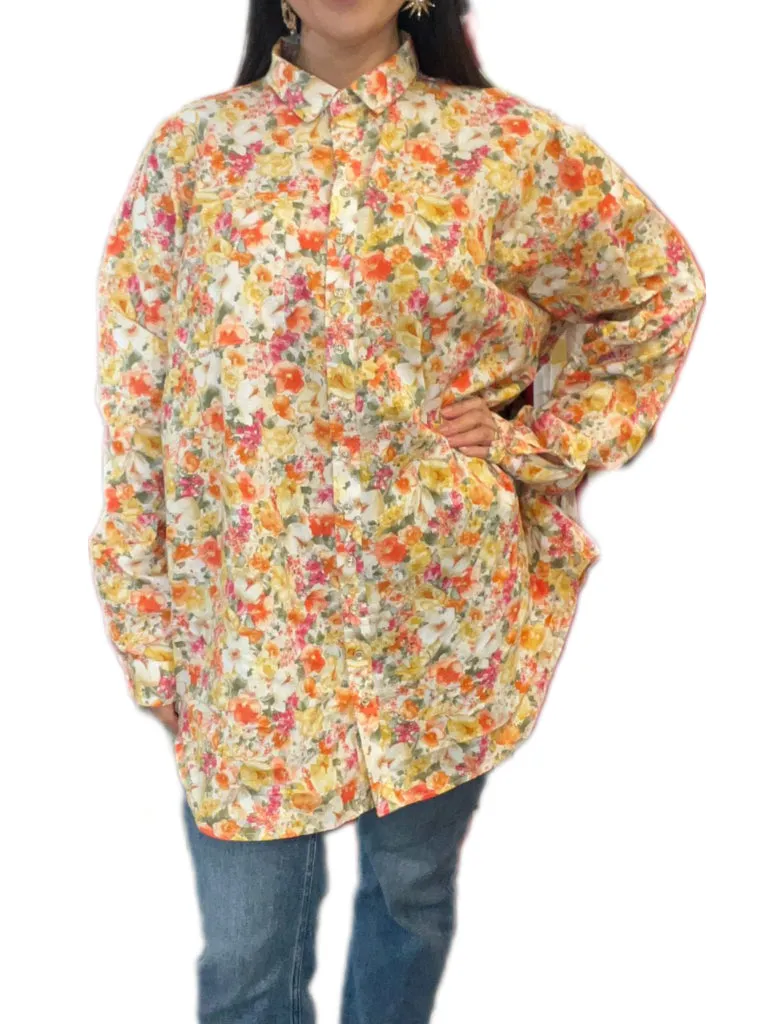 La Boheme Girls Orange, Green, Yellow Floral Cotton Shirt (BNWT)- size O/S