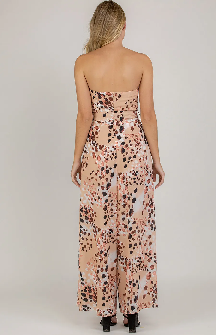 Leopard Print Strapless Jumpsuit with Split Leg Detail (SSJP7-17A) 