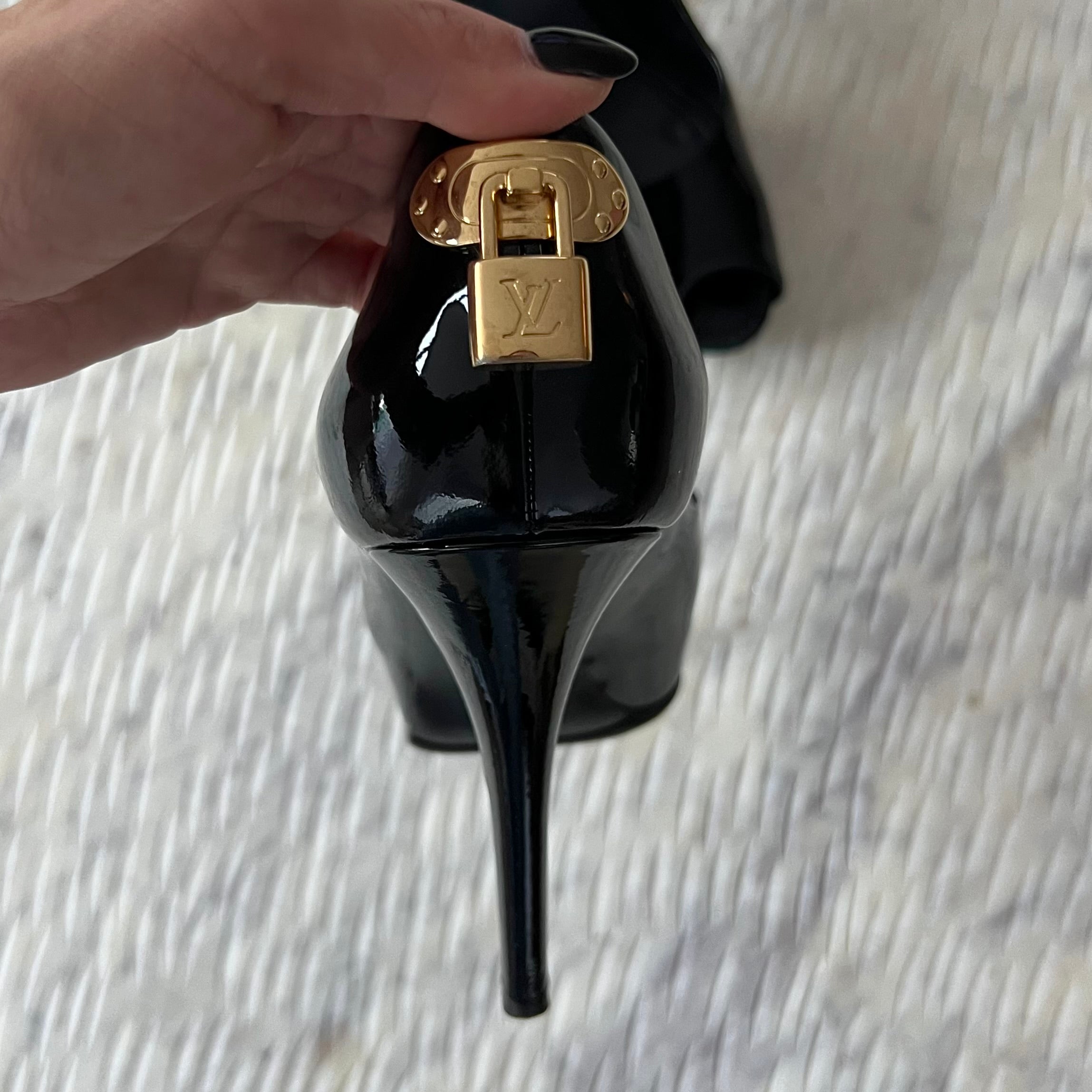 Louis Vuitton Black Patent Lock Heels