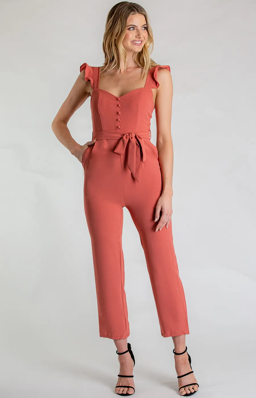 Love Heart Neckline Jumpsuit with Button Detail (AJP871A) 