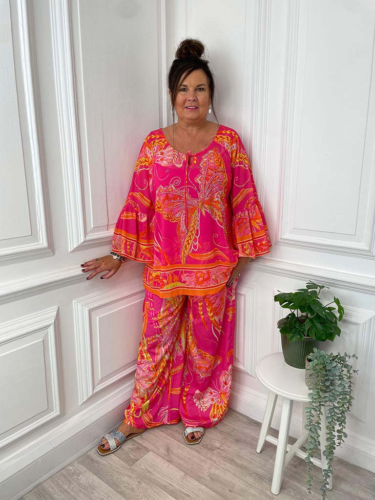 Malissa J Butterfly Print Palazzo Trousers - Hot Pink