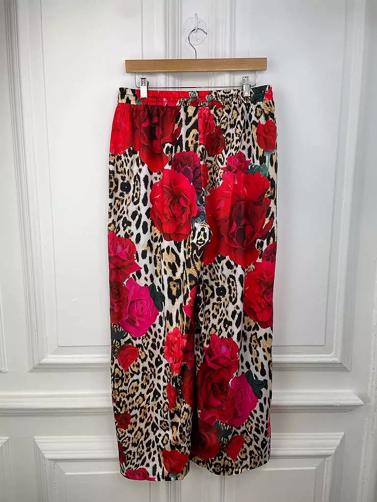 Malissa J Print Palazzo Trousers - Rose & Leopard