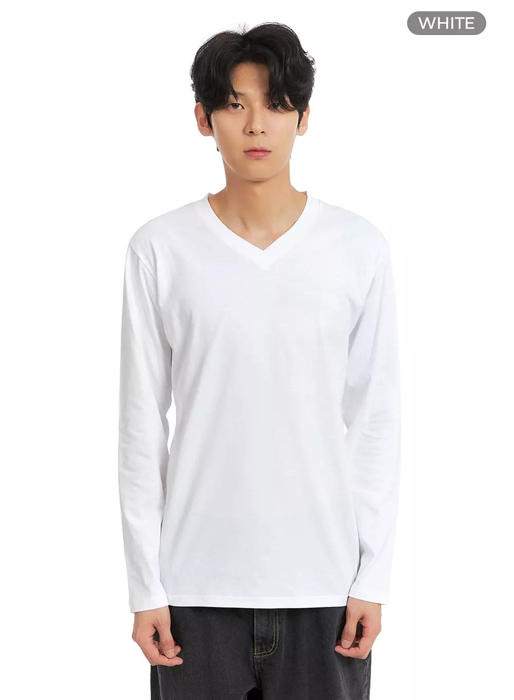 Men's Basic V-Neck Long Sleeve T-Shirt IA401