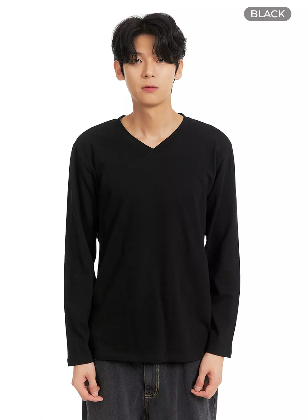 Men's Basic V-Neck Long Sleeve T-Shirt IA401