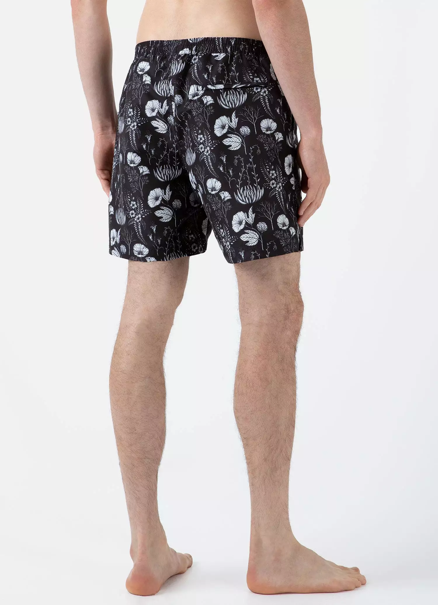 Men's Leaf Print Swim Short in Black