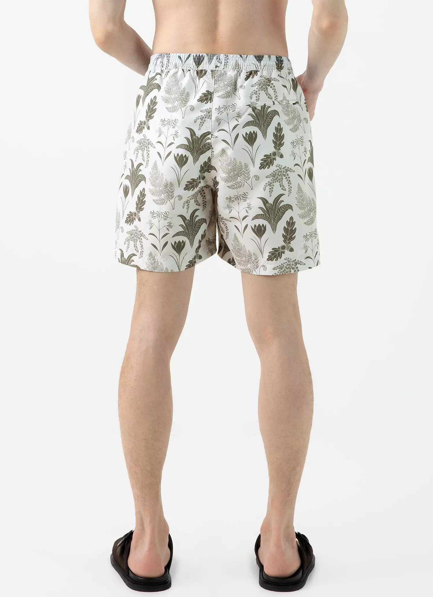 Men's Leaf Print Swim Short in Ecru