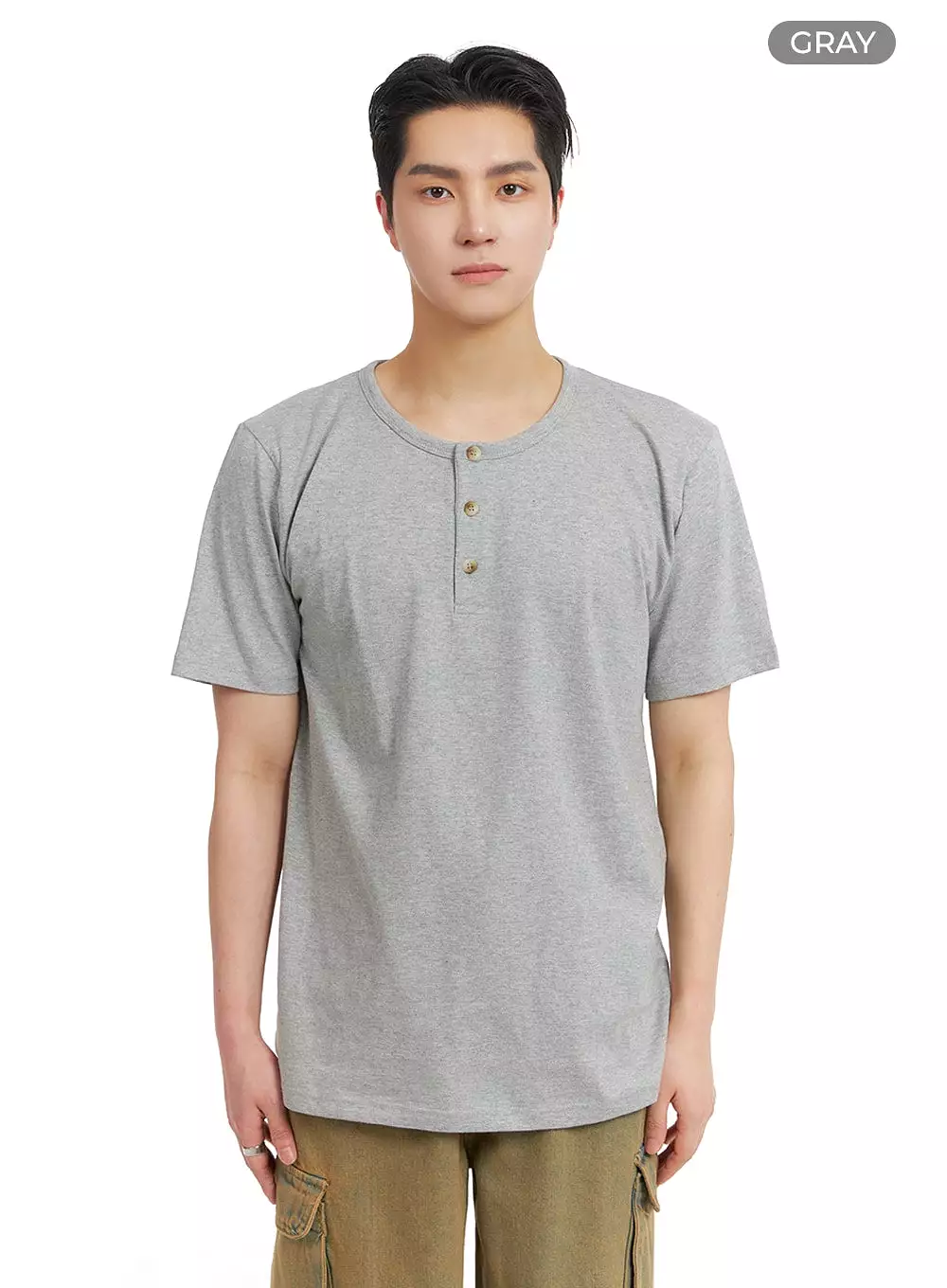 Men's Quarter Button-Up Cotton T-Shirt IA401