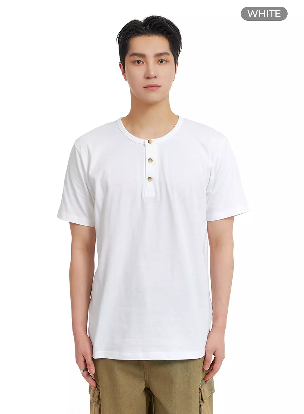 Men's Quarter Button-Up Cotton T-Shirt IA401