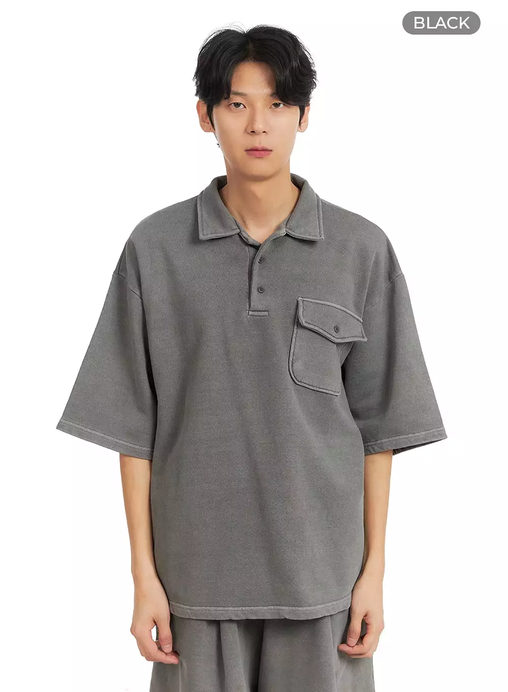 Men's Washed Oversized Cotton Collar T-Shirt IA401