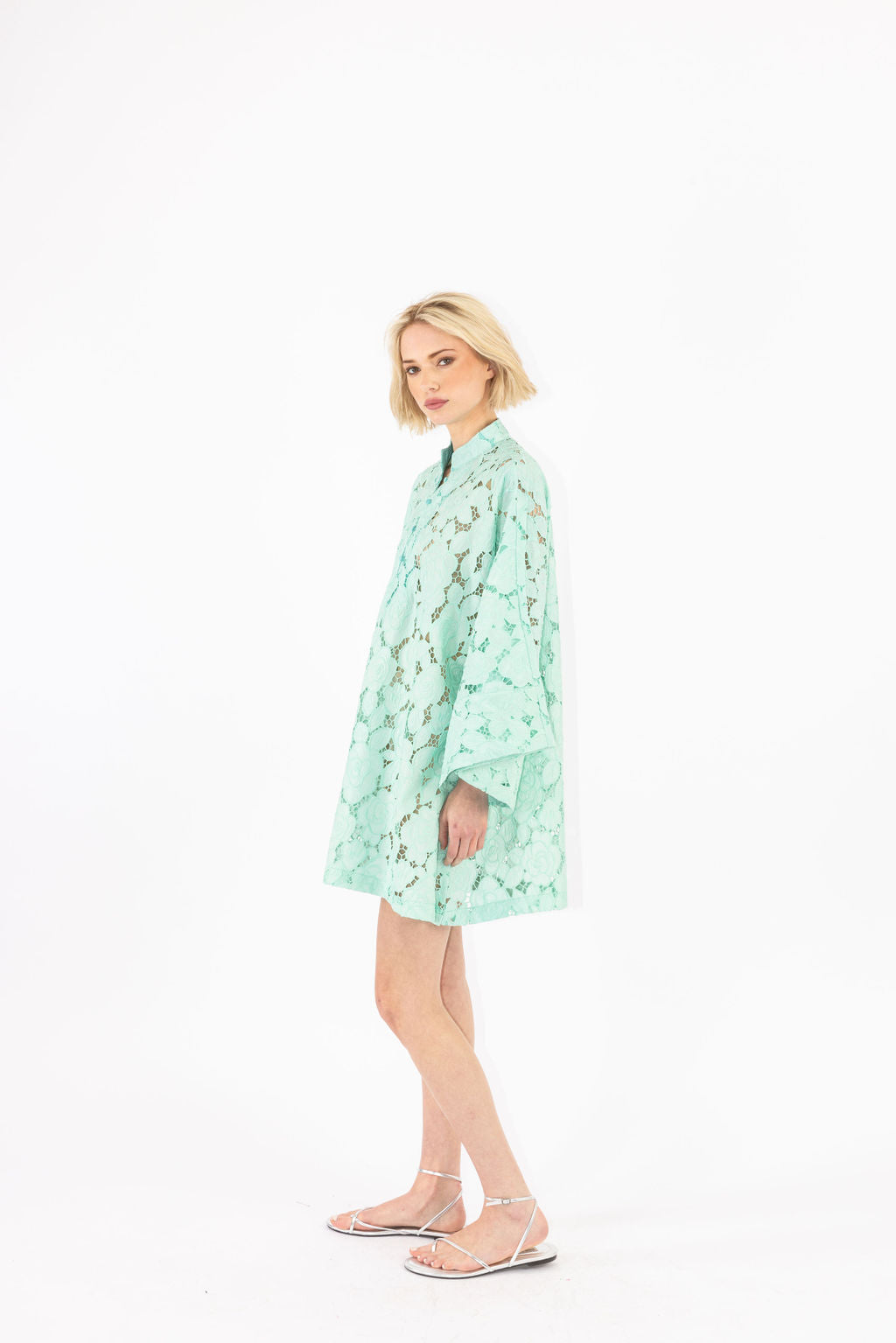 mint rose lace mini caftan