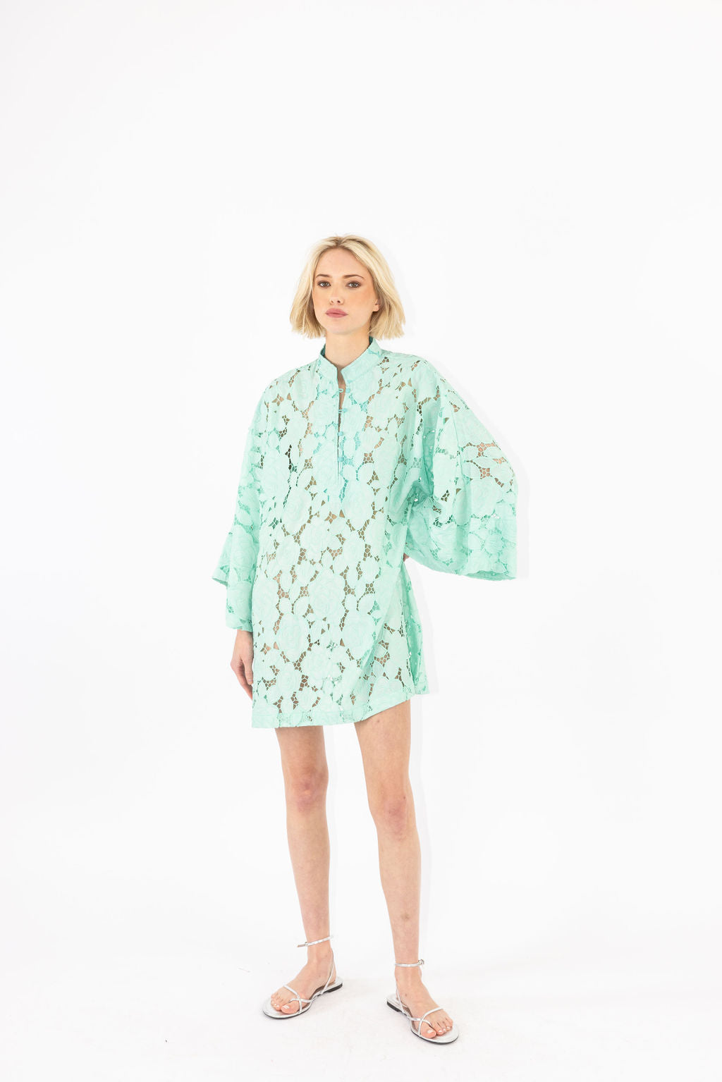 mint rose lace mini caftan