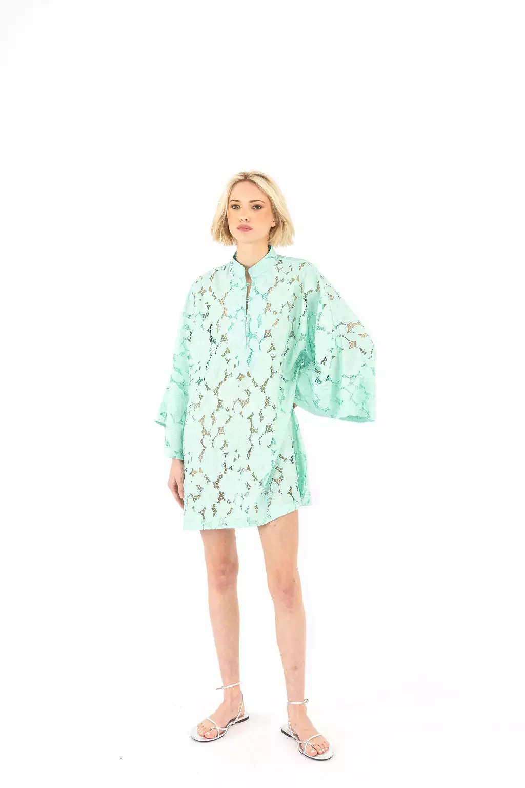 mint rose lace mini caftan