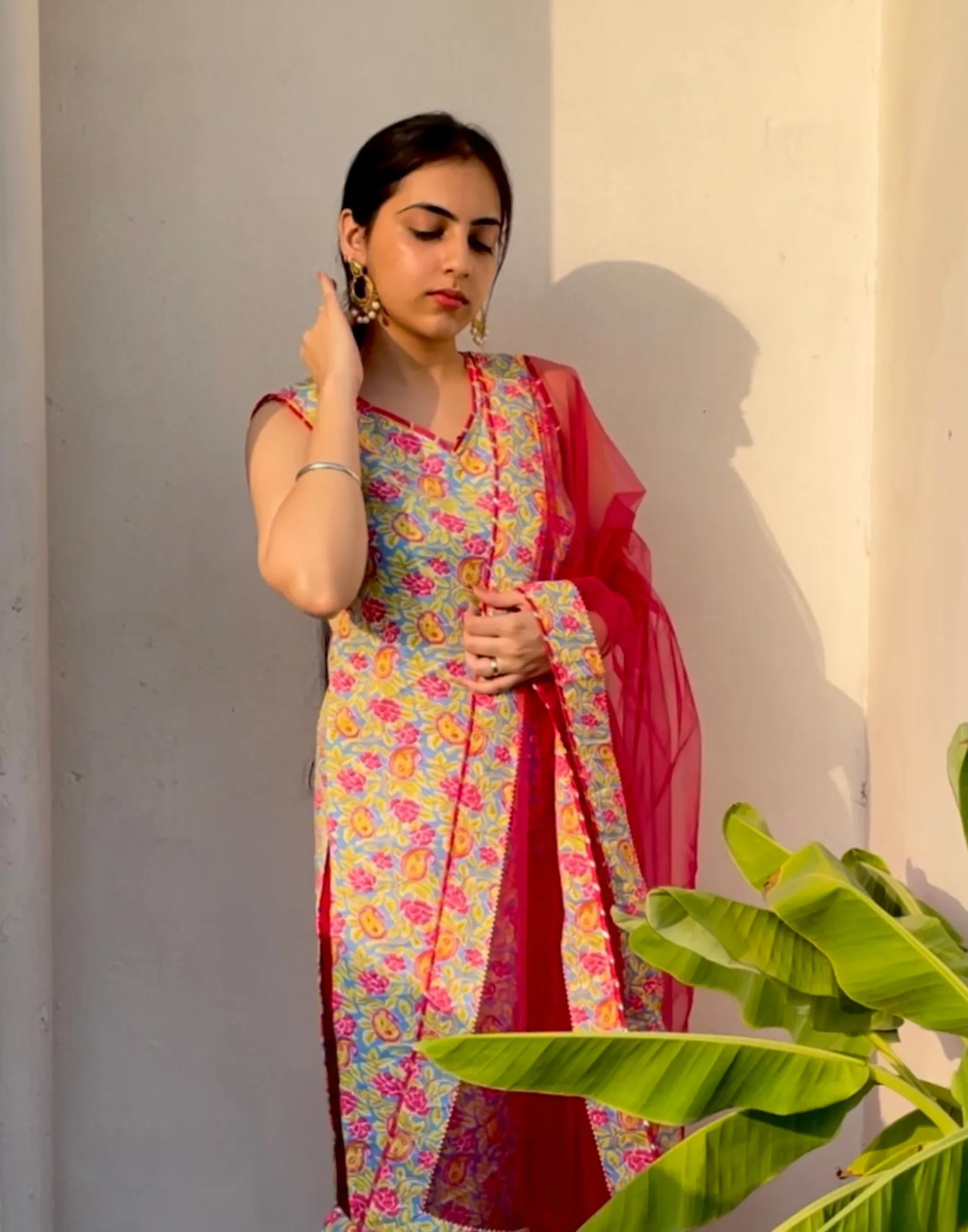 Multicoloured Cotton Printed Straight Kurta With Pant And Dupatta