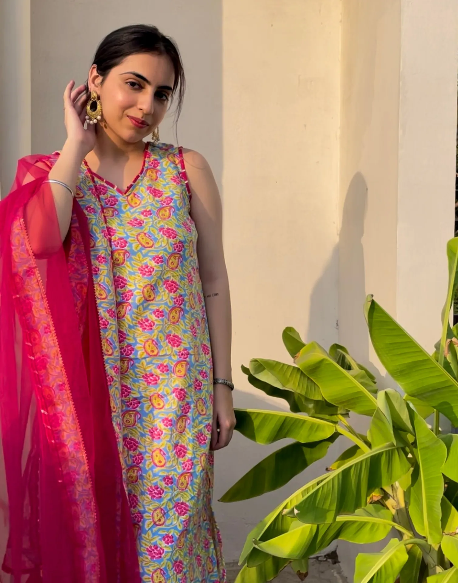 Multicoloured Cotton Printed Straight Kurta With Pant And Dupatta