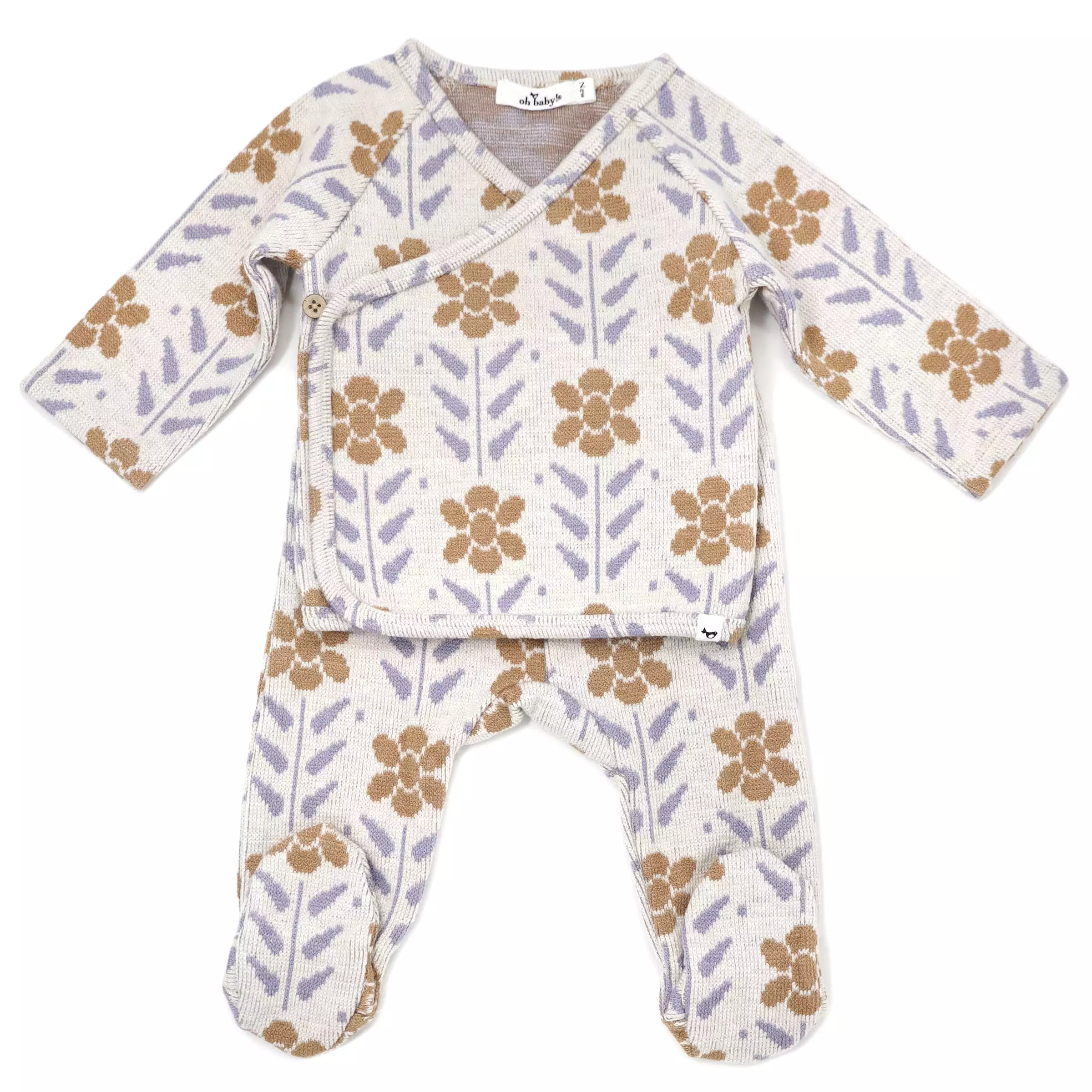 oh baby! Kimono Footie Set Nordic Flower Double Knit - Caramel Wisteria