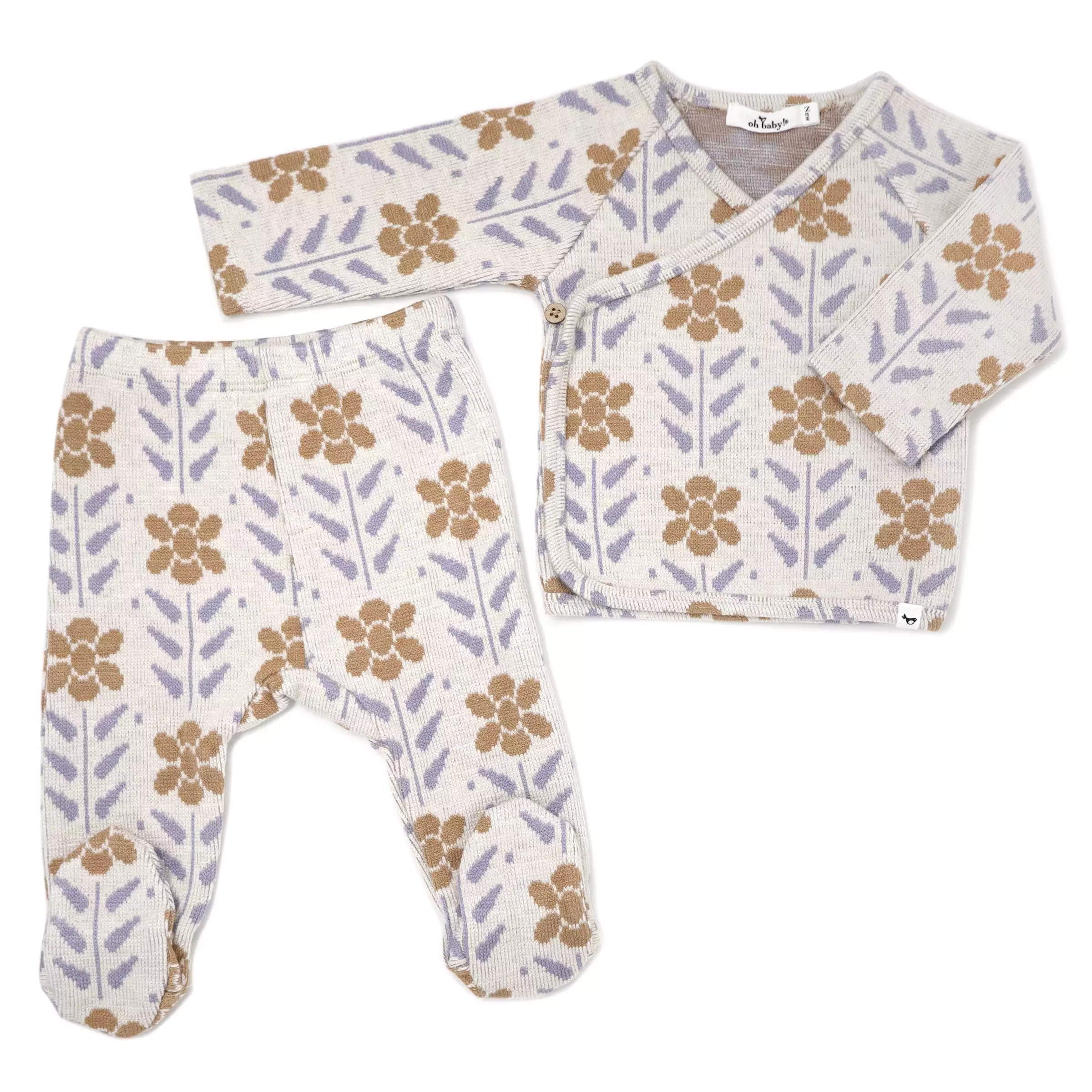 oh baby! Kimono Footie Set Nordic Flower Double Knit - Caramel Wisteria