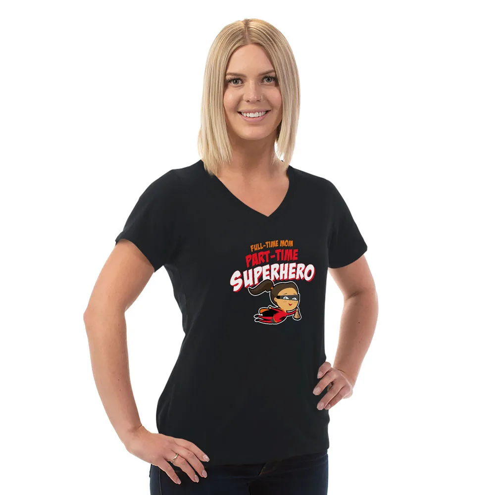 Part-time Superhero Ladies Cotton V-Neck T-Shirt