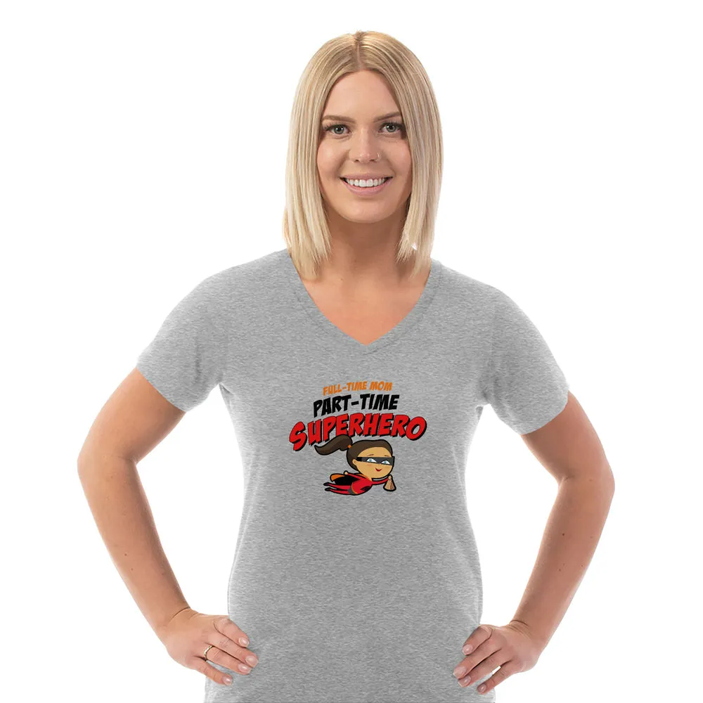 Part-time Superhero Ladies Cotton V-Neck T-Shirt