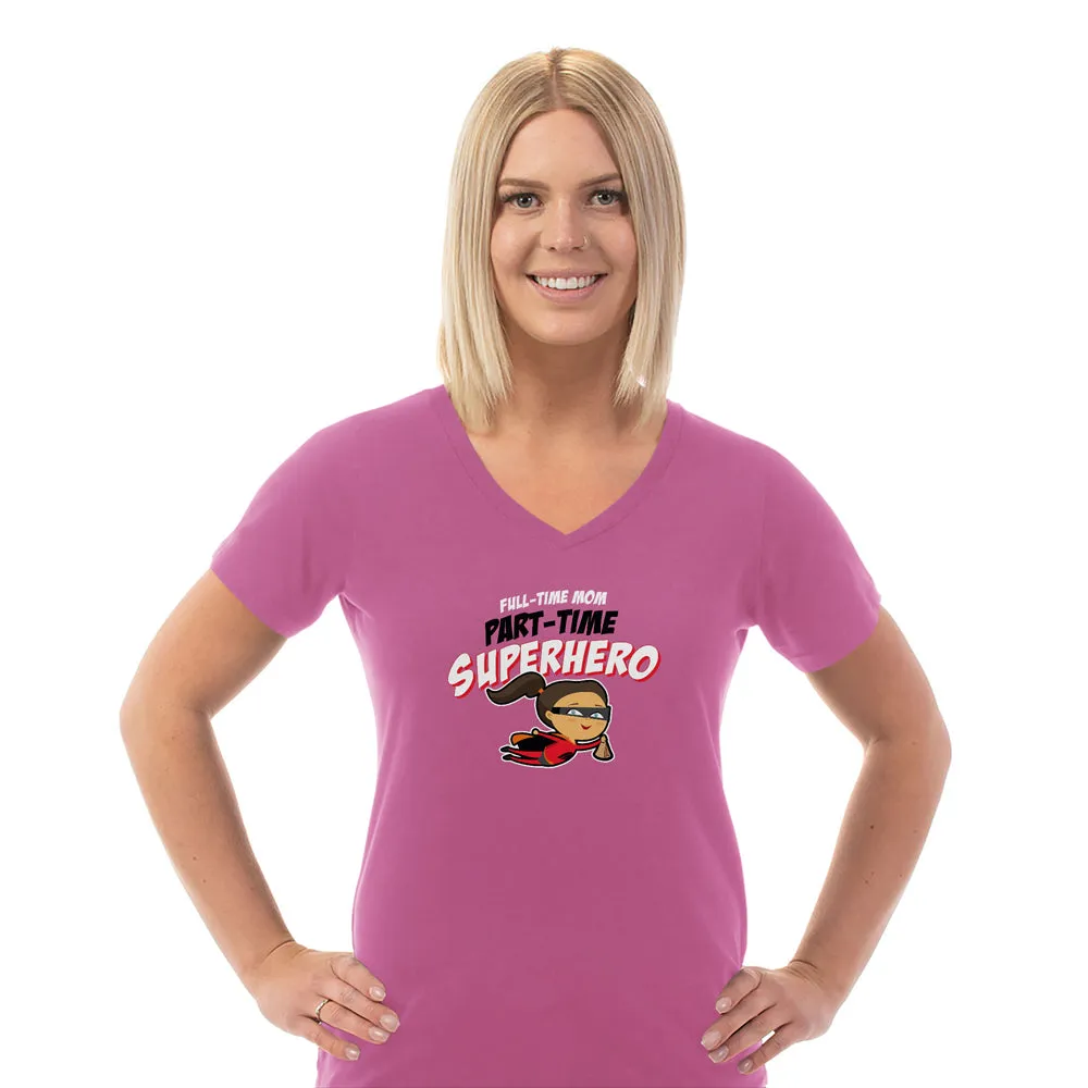 Part-time Superhero Ladies Cotton V-Neck T-Shirt