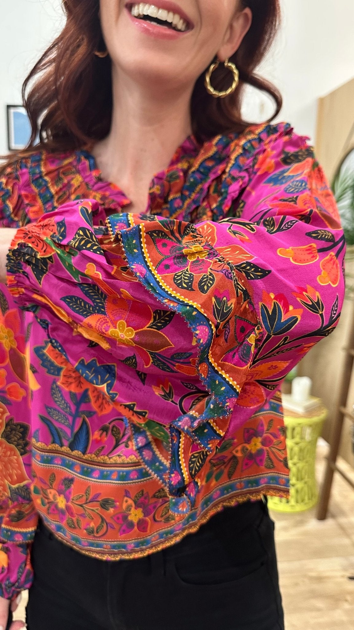 Pink Tropical Tapestry Long Sleeve Blouse {Farm Rio}