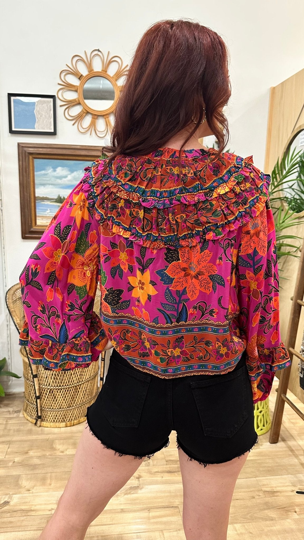 Pink Tropical Tapestry Long Sleeve Blouse {Farm Rio}